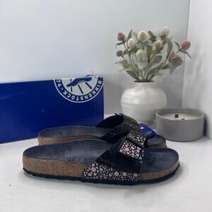 Birkenstock Madrid BS Birko Flur Sandal Metallic Stone Black Men 10/EU 43 NWB